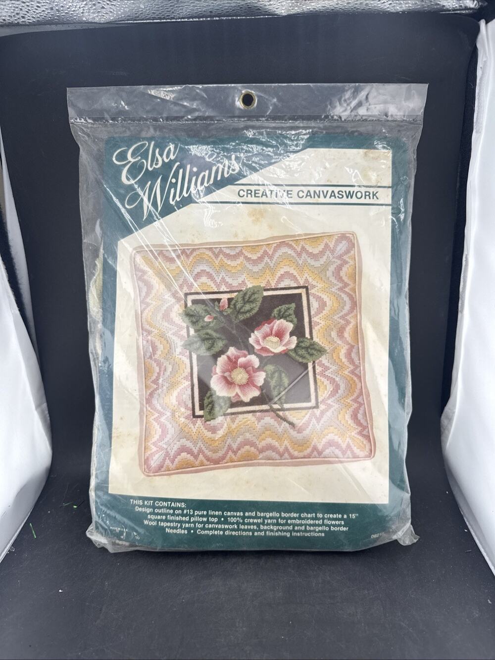 Vtg Elsa Williams Needlepoint Kit Wild Pink Roses Bargello Pillow Top LeClair
